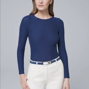 {White House Black Market} Blue Textured Crewneck Sweater